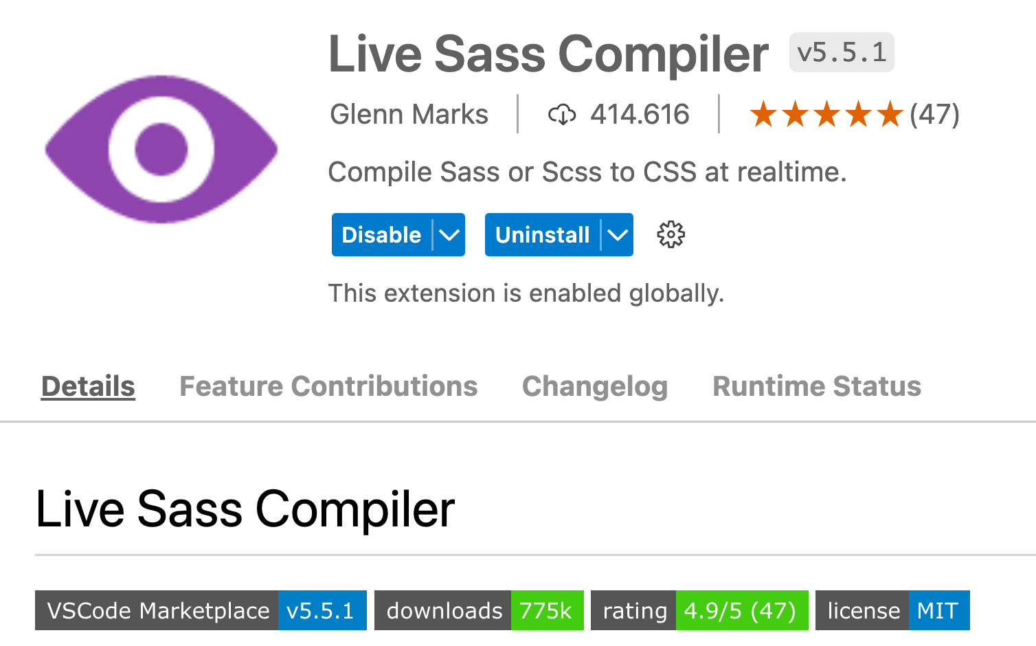 download de extensie Live Sass Compiler in VS Code