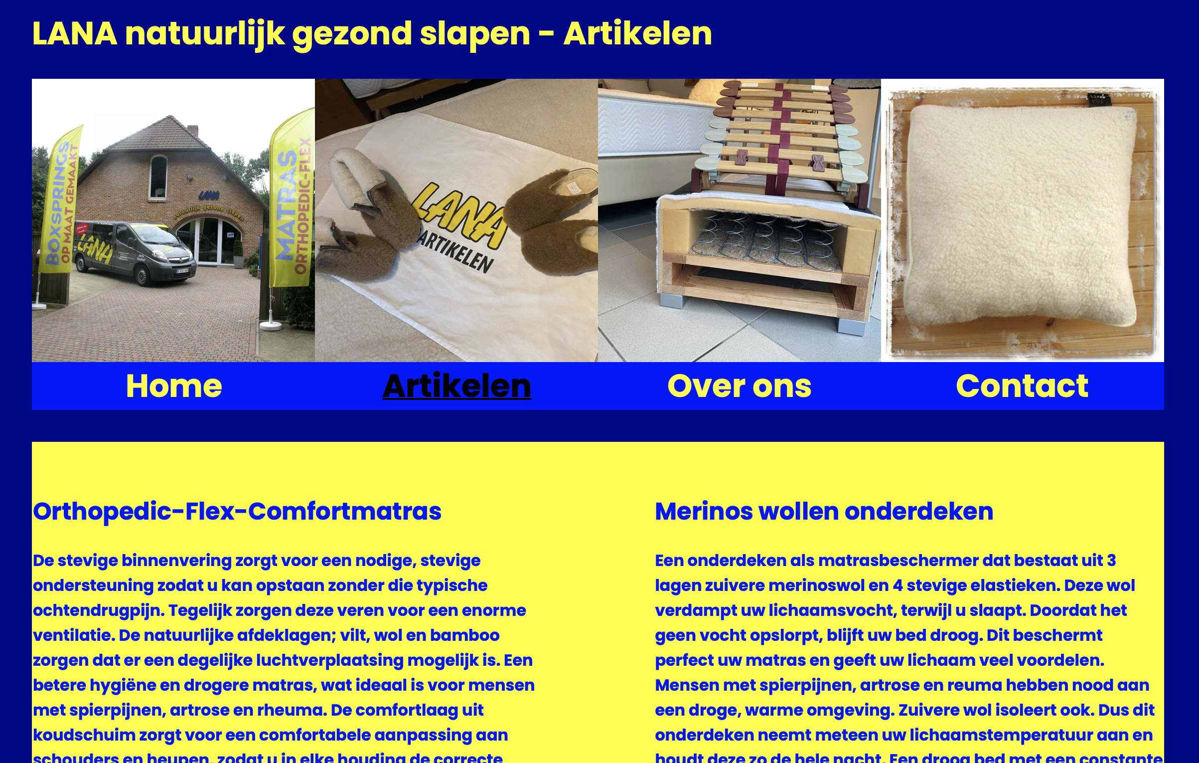 pagina met veel gele tekst op felblauwe achtergrond